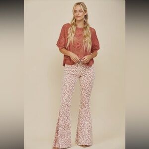 055- Dusty Pink Leopard Flare Jeans